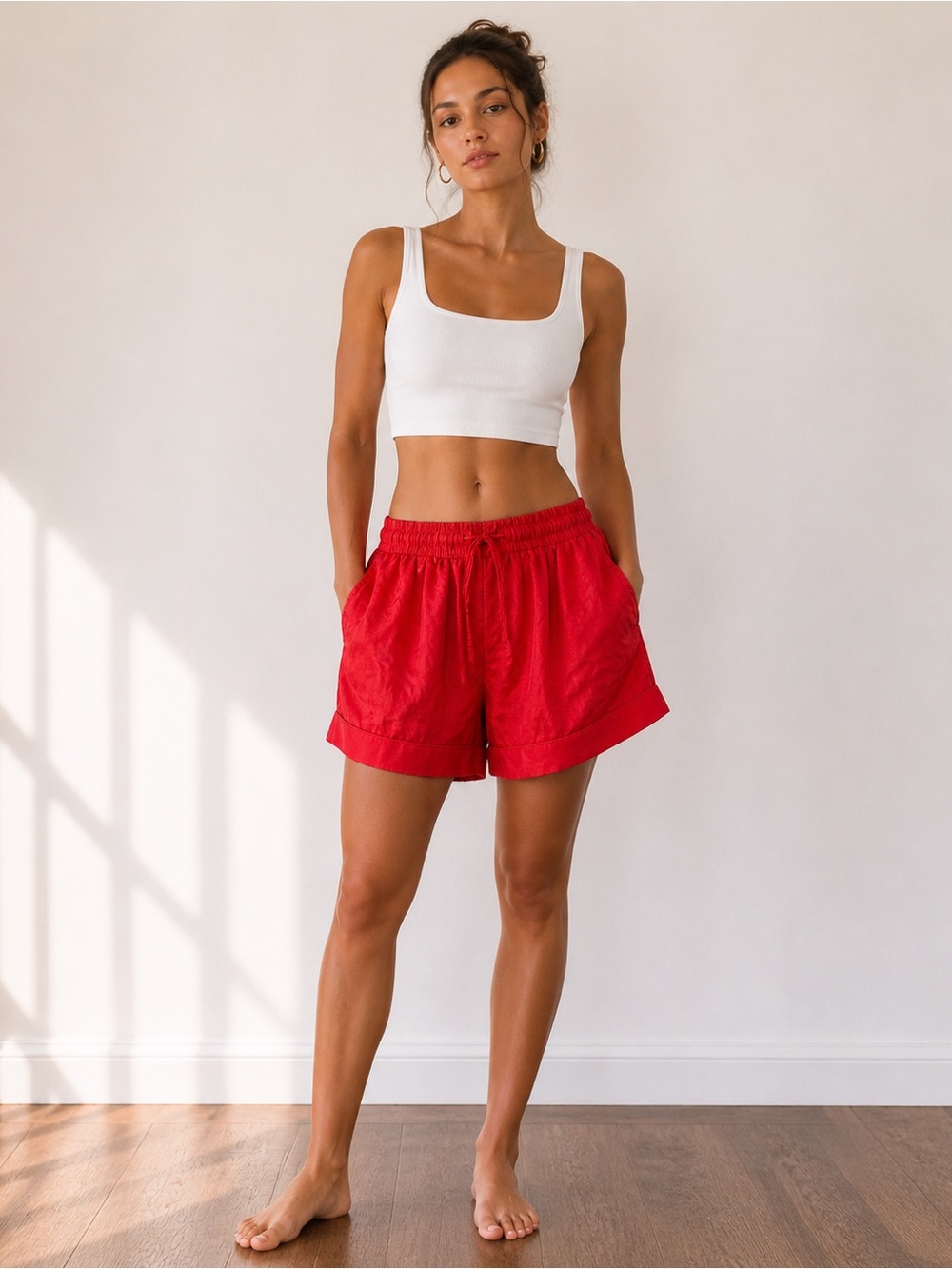 Fisher’s Finery 100% Mulberry Silk Red Lounge Shorts Size XS Quiet Luxury Lounge